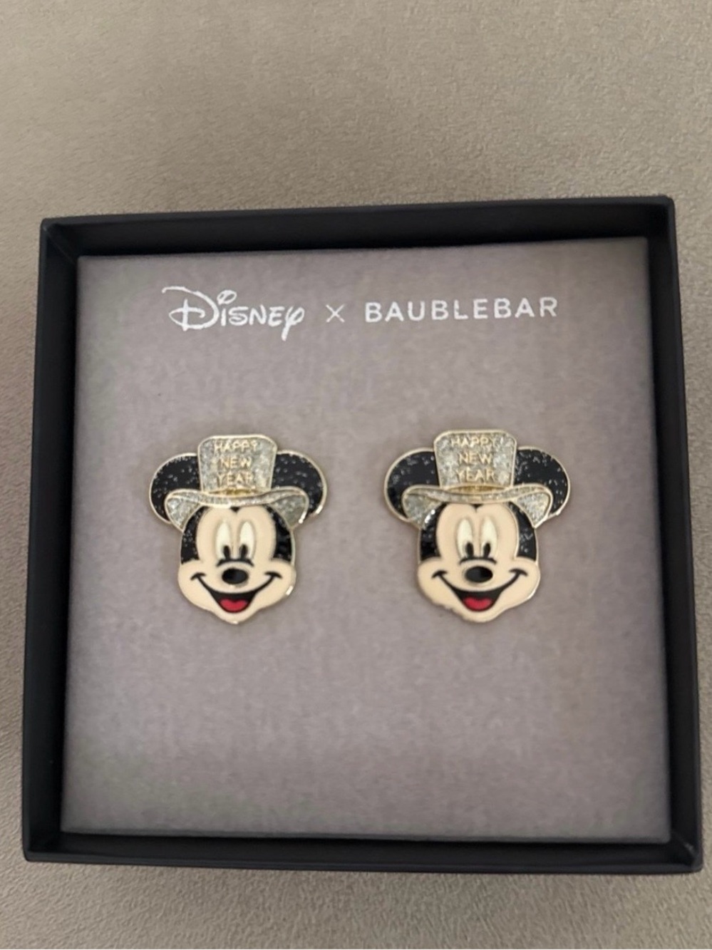 BaubleBar x Disney Happy New Year Mickey Mouse Black Top Hat Earrings